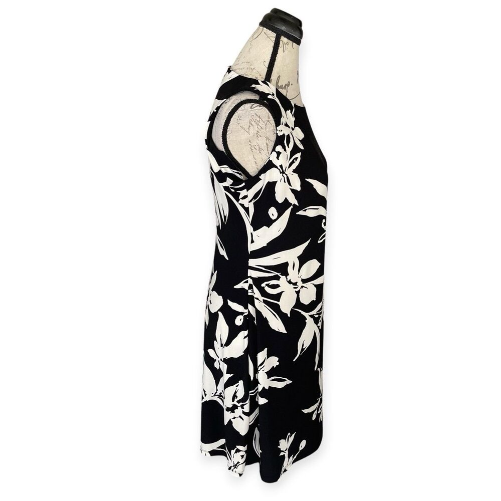 American Living Womens Dress Sz 10 Black White Floral Sheath Sleeveless Stretch - Picture 4 of 12